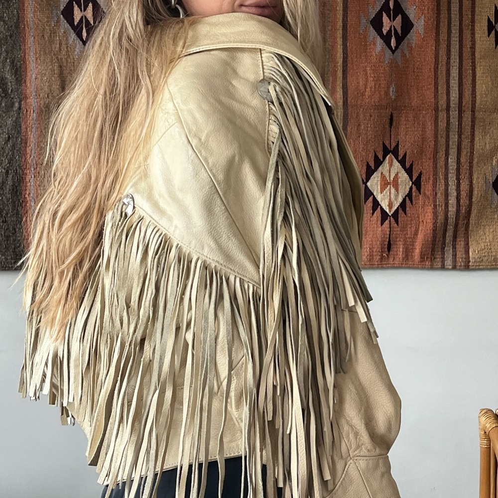 Leather fringe jacket with concho silver accents